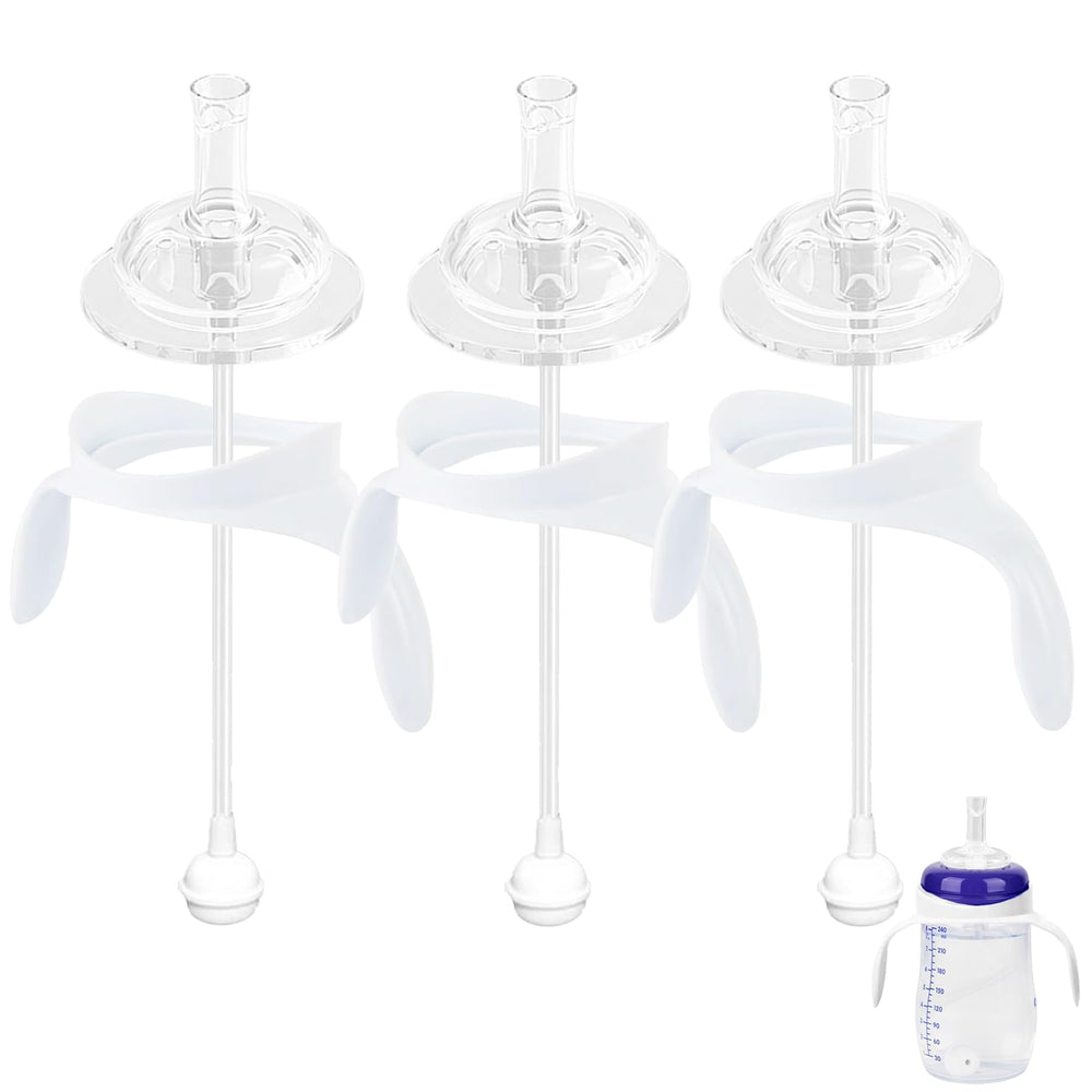 Giftophilia straw-sippy top on Lansinoh bottle enables easy sipping.