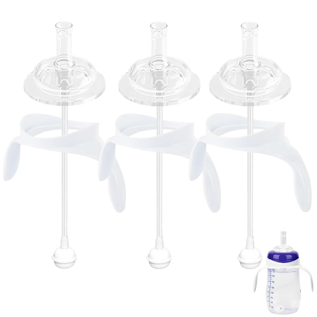 Giftophilia straw-sippy top on Lansinoh bottle enables easy sipping.