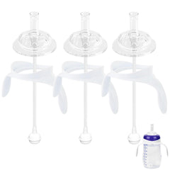 Giftophilia straw-sippy top on Lansinoh bottle enables easy sipping.