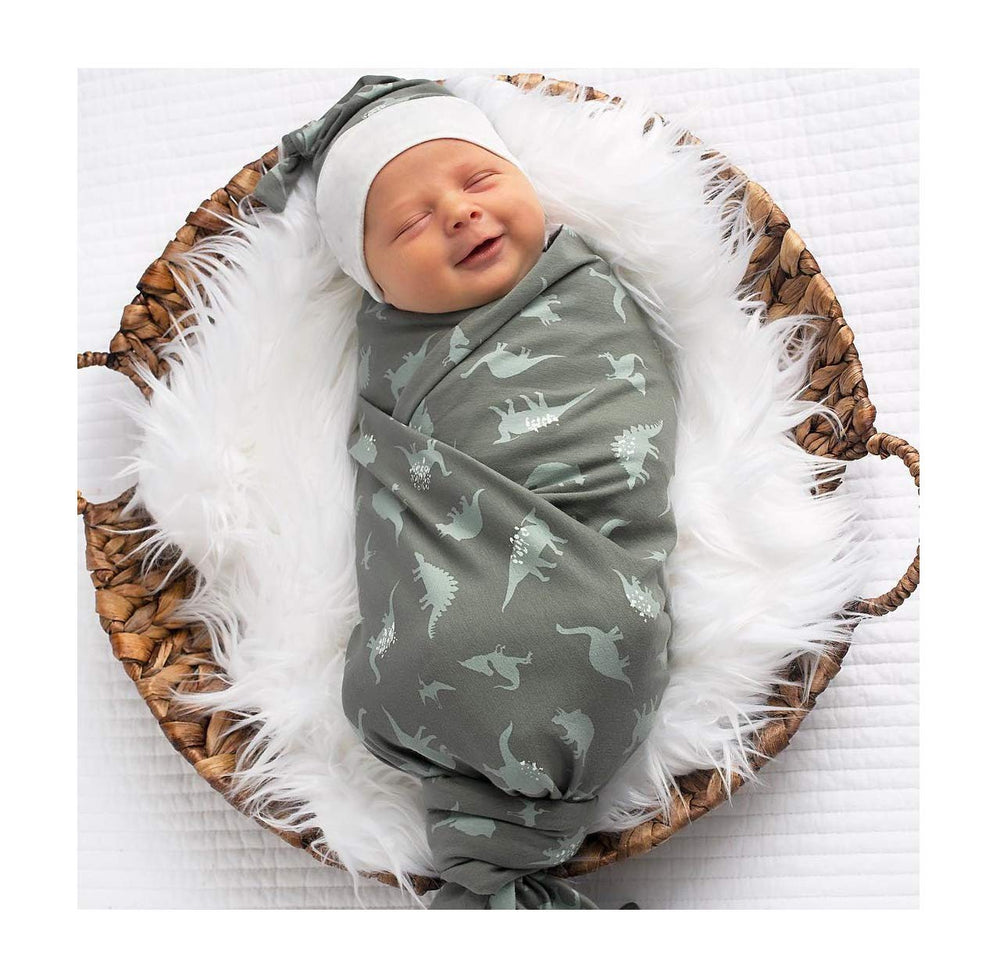 Giggle Angel dinosaur-pattern swaddle blanket green allover pattern for comfy newborn photos
