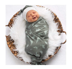 Giggle Angel dinosaur-pattern swaddle blanket green allover pattern for comfy newborn photos
