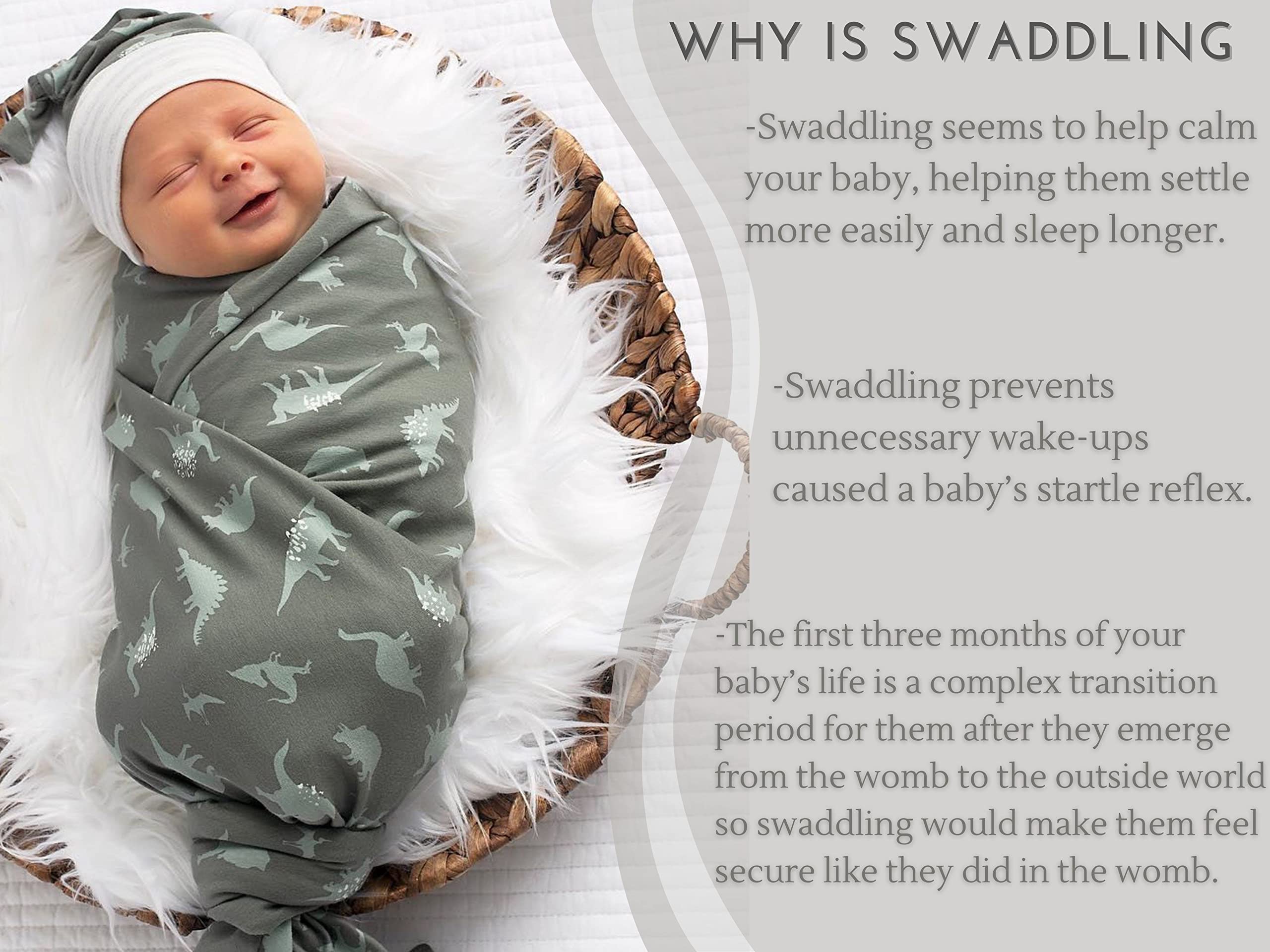 Giggle Angel dinosaur-swaddle blanket green wrap demonstration shows easy secure wrap