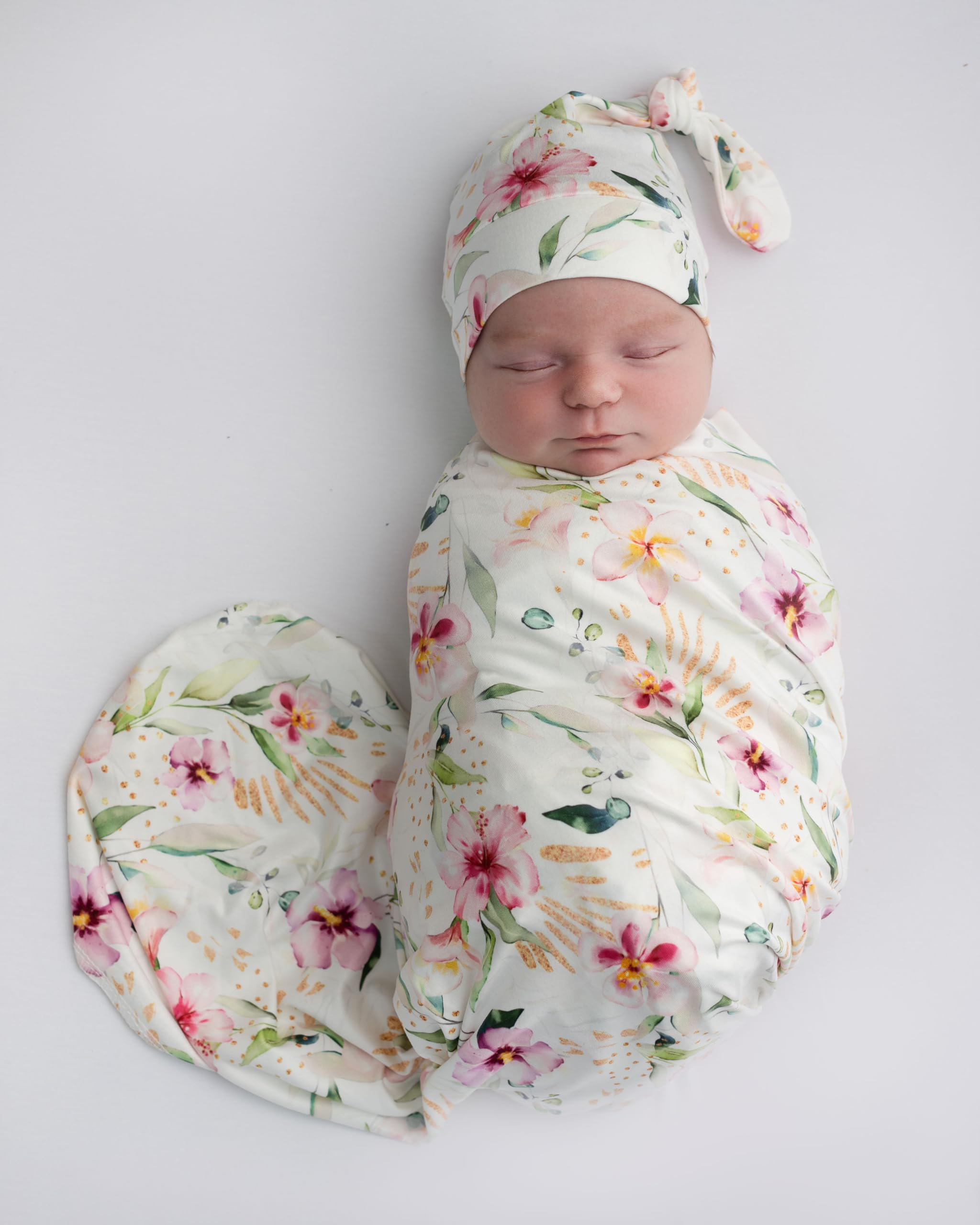 Giggle Angel ink red floral swaddle with name card for keepsake labeling