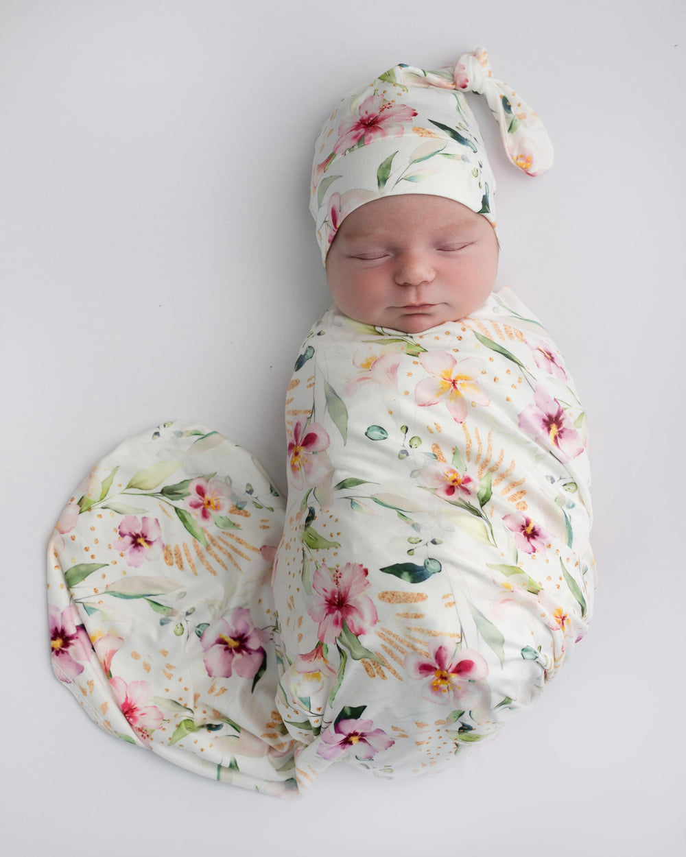 Giggle Angel ink red floral swaddle with name card for keepsake labeling