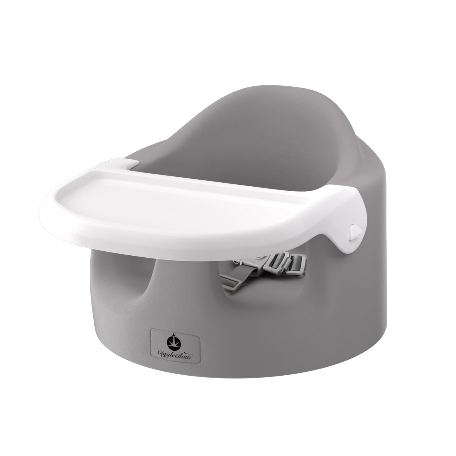 GiggleGlow baby floor seat gray assembled with ergonomic hip support for meals.