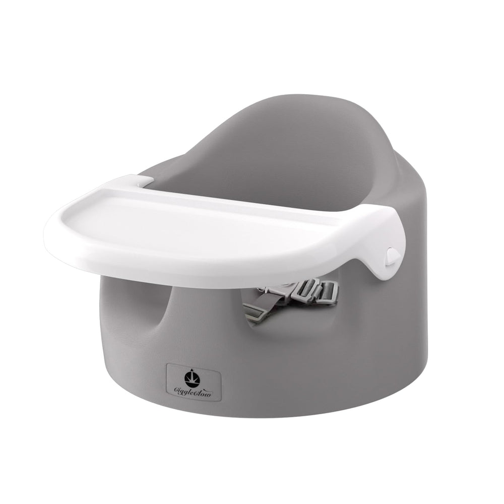 GiggleGlow baby floor seat gray assembled with ergonomic hip support for meals.