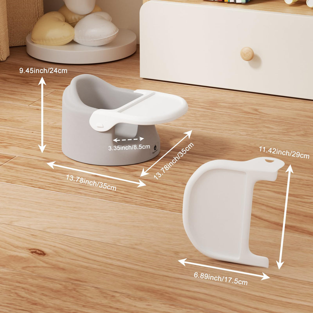 GiggleGlow baby floor seat gray easy-clean surface simplifies post-meal cleanup.