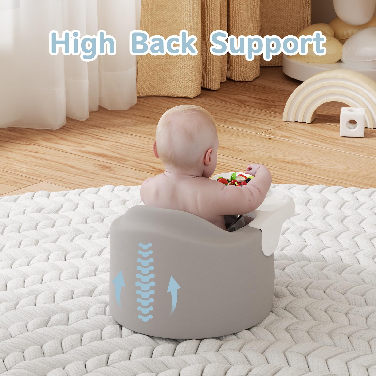 GiggleGlow baby floor seat gray portable design makes on-the-go feeding easier.