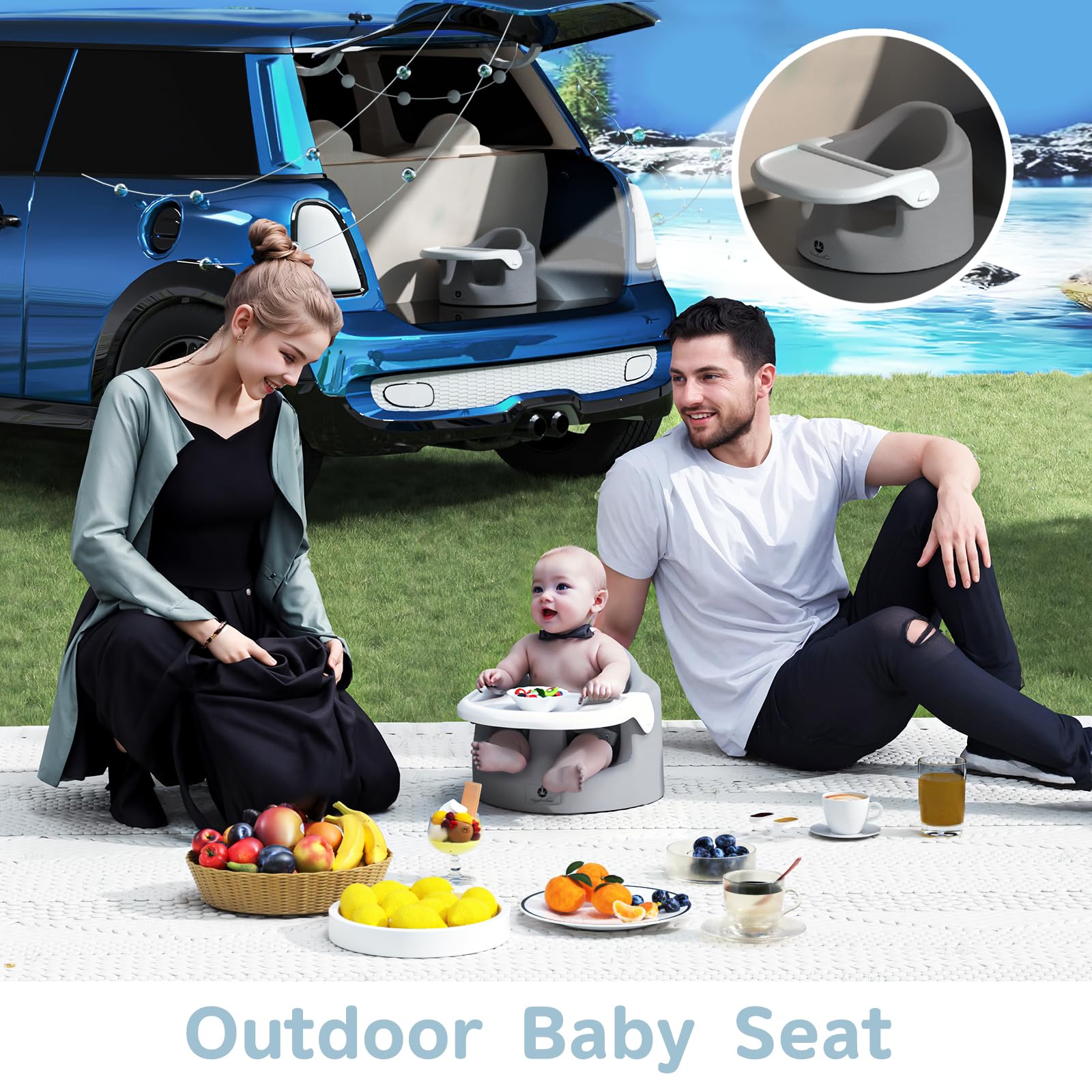 GiggleGlow baby floor seat gray 3-point harness provides secure seating for curious infants.