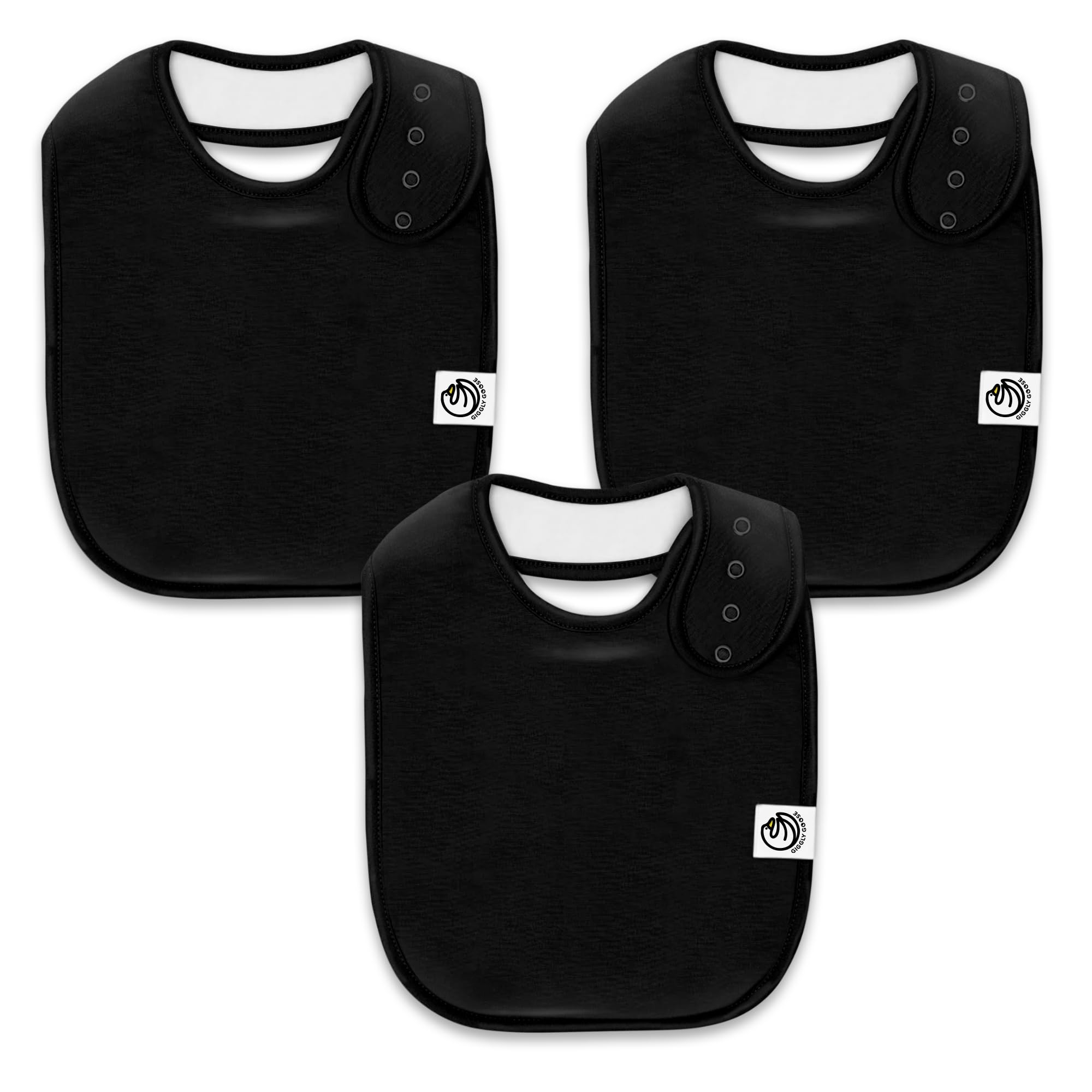Giggly Goose 3-Pack Baby Bibs front view highlights soft cotton for delicate skin and comfort