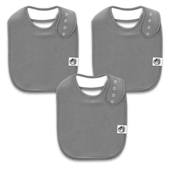 Giggly Goose 3pack baby bibs grey drool bib closeup shows ultra-soft cotton for delicate skin