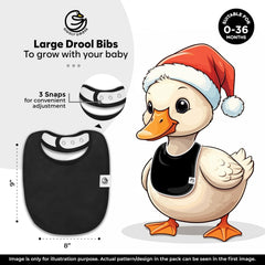 Giggly Goose bibs absorbent front and back close-up for mess-free meals.