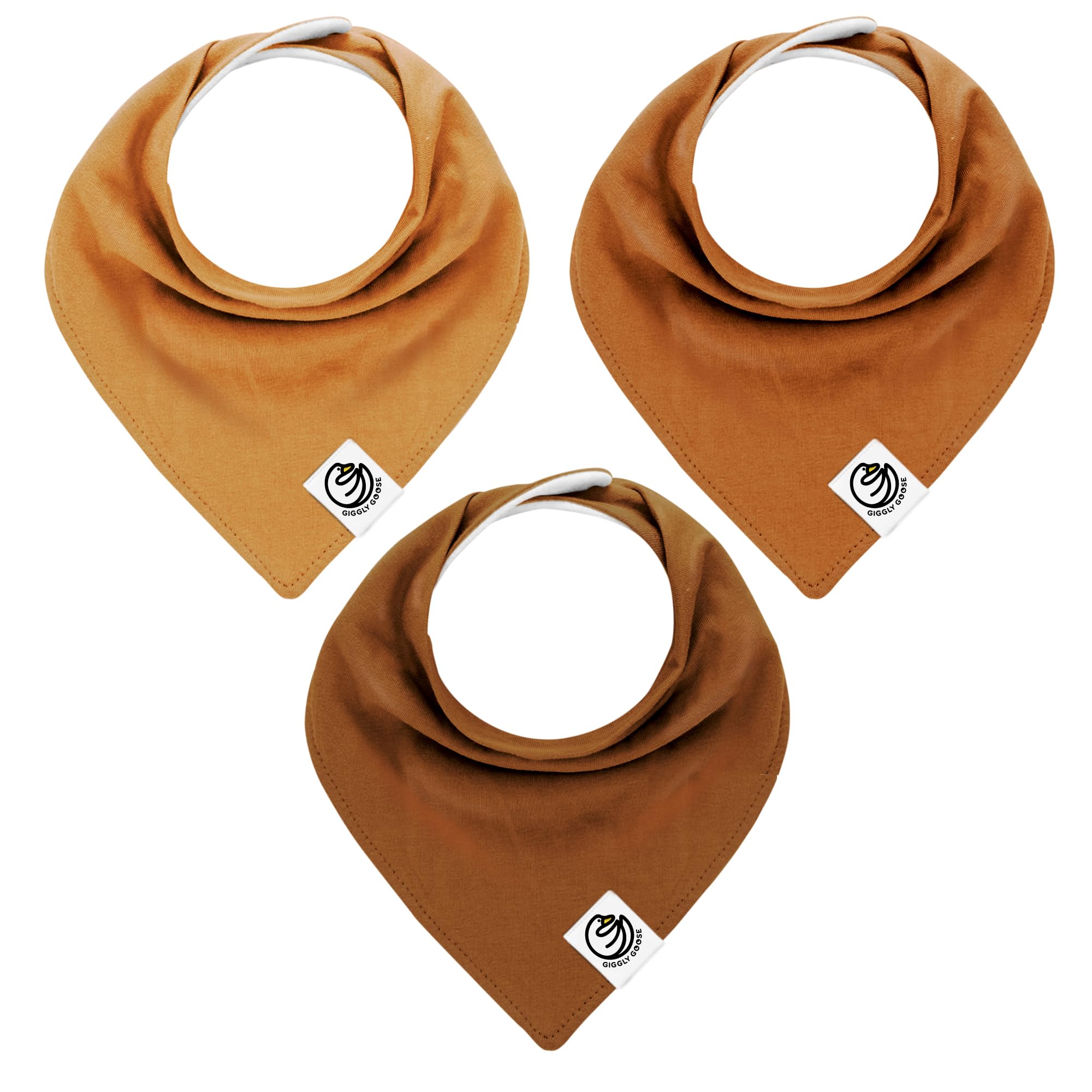 Giggly Goose baby bibs beige bandana front closeup showing soft cotton for delicate skin