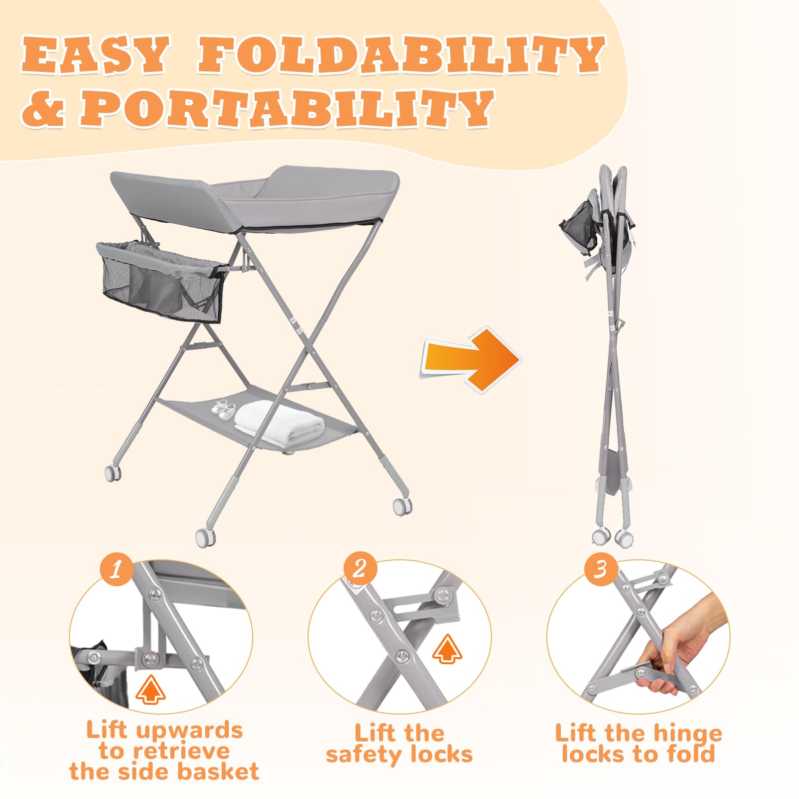 GIGYES portable changing table 4-sided-fence enhances baby safety during changes