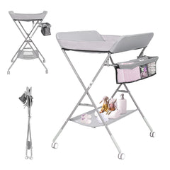 GIGYES portable changing table foldable-wheels enables effortless diaper changes with smooth mobility