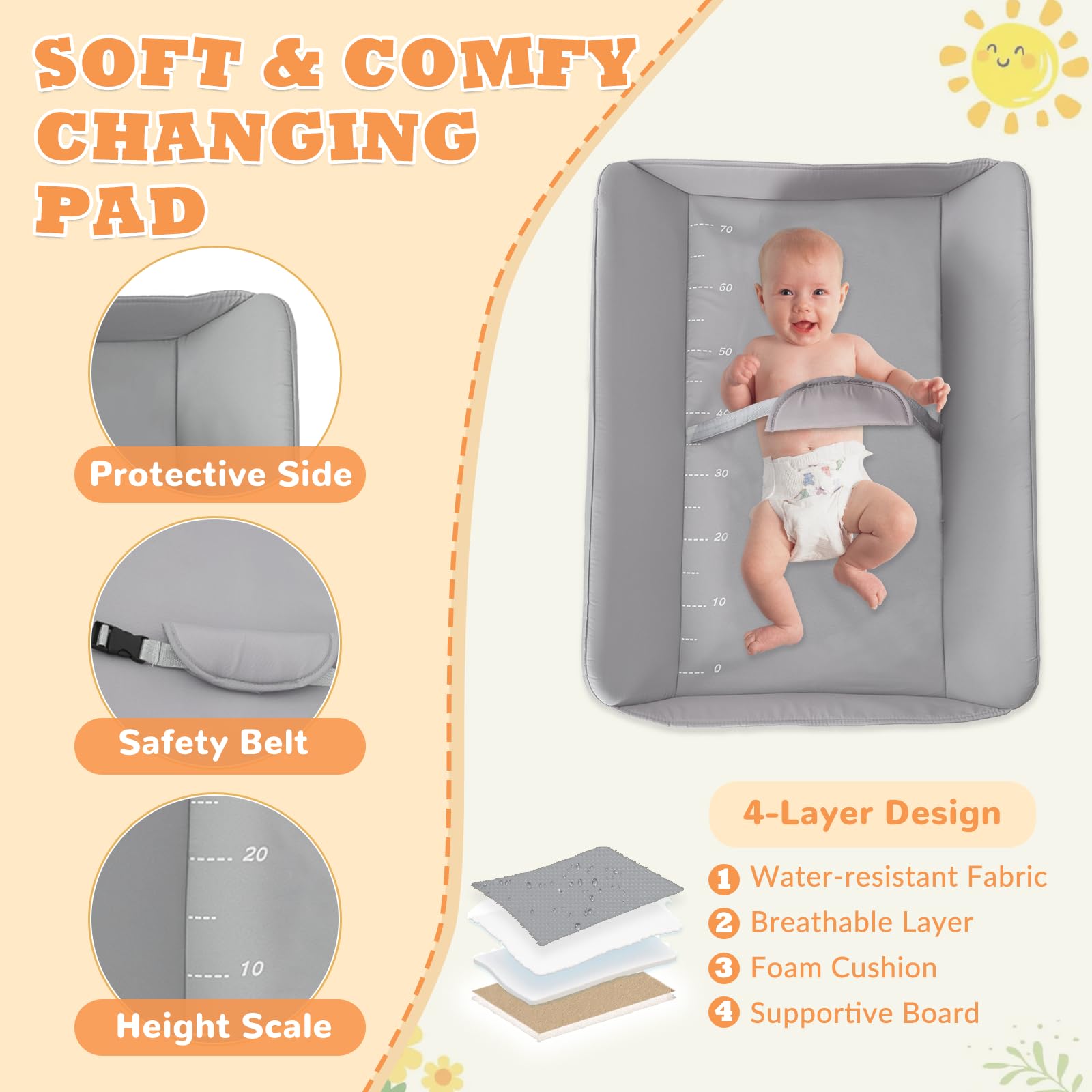 GIGYES portable changing table height-adjustable supports comfortable posture during diapering tasks