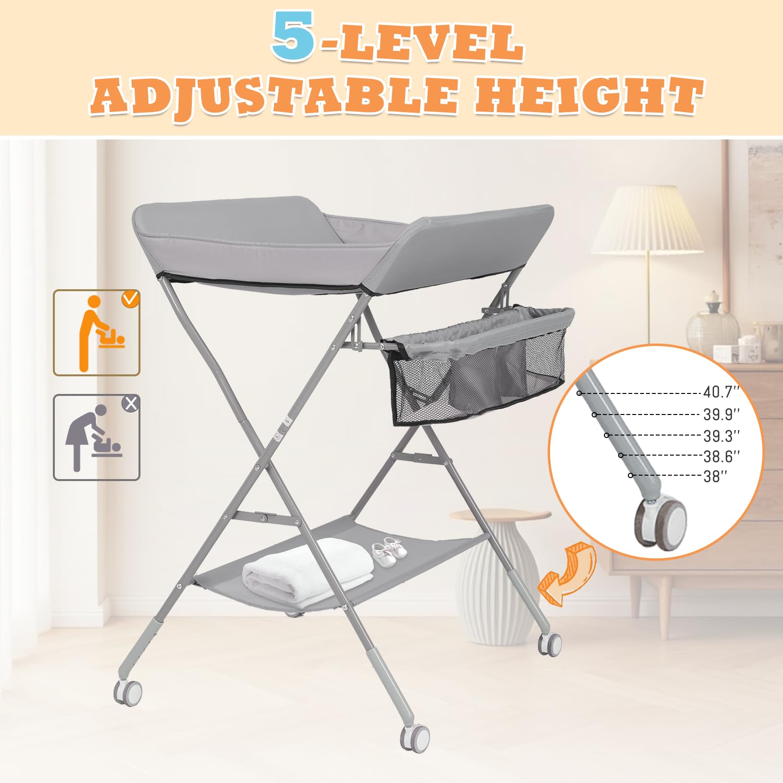 GIGYES portable changing table safety-belt adds secure positioning during changes