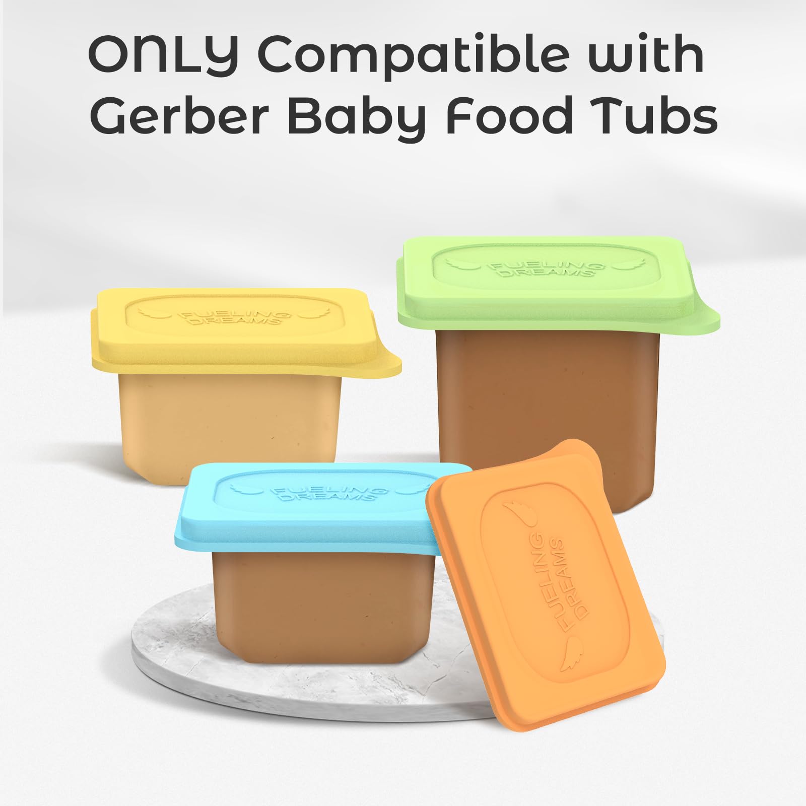 Giichen silicone lid BPA-free for reusable Gerber tubs.