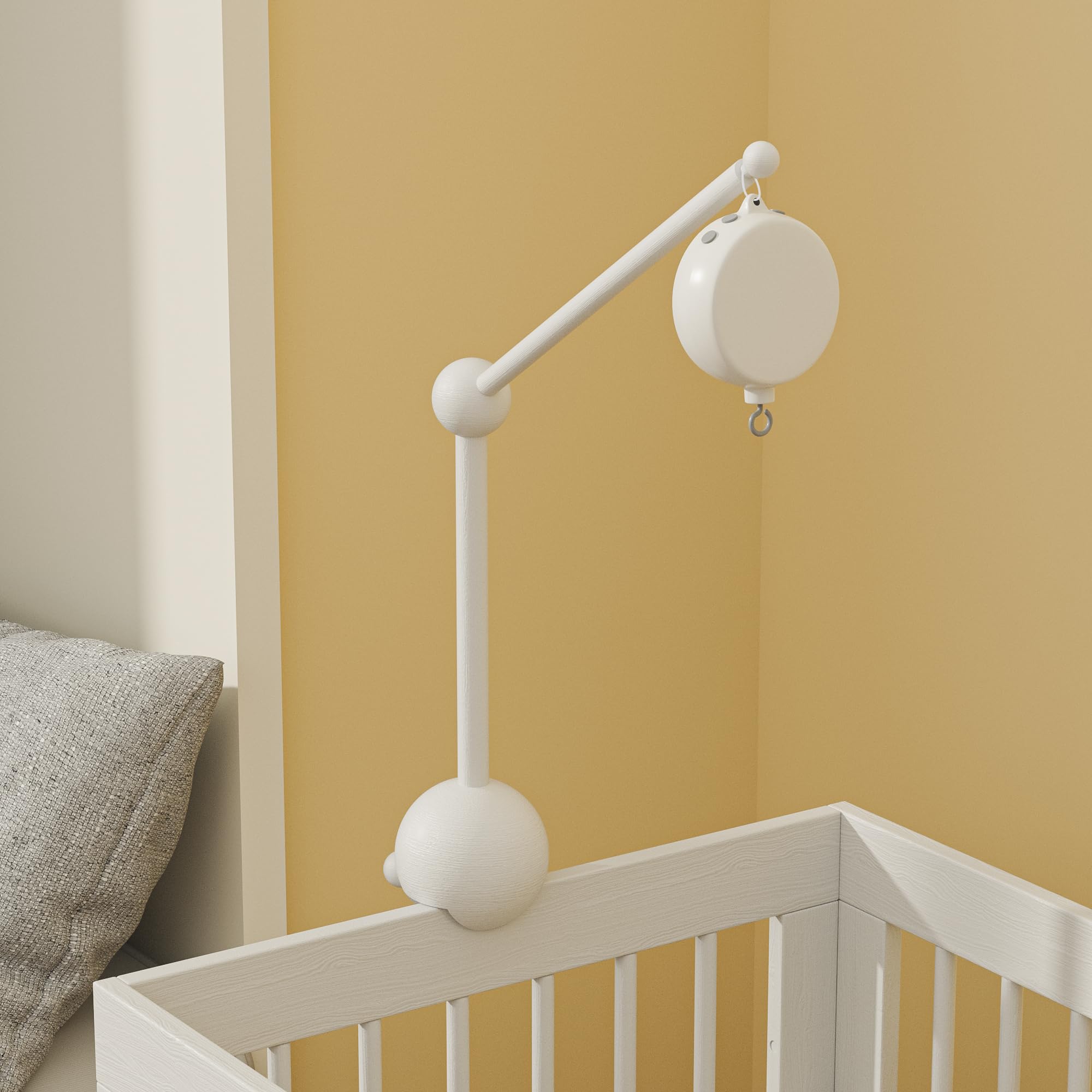 GIJIR crib-arm assembly on crib demonstrates quick tool-free setup.