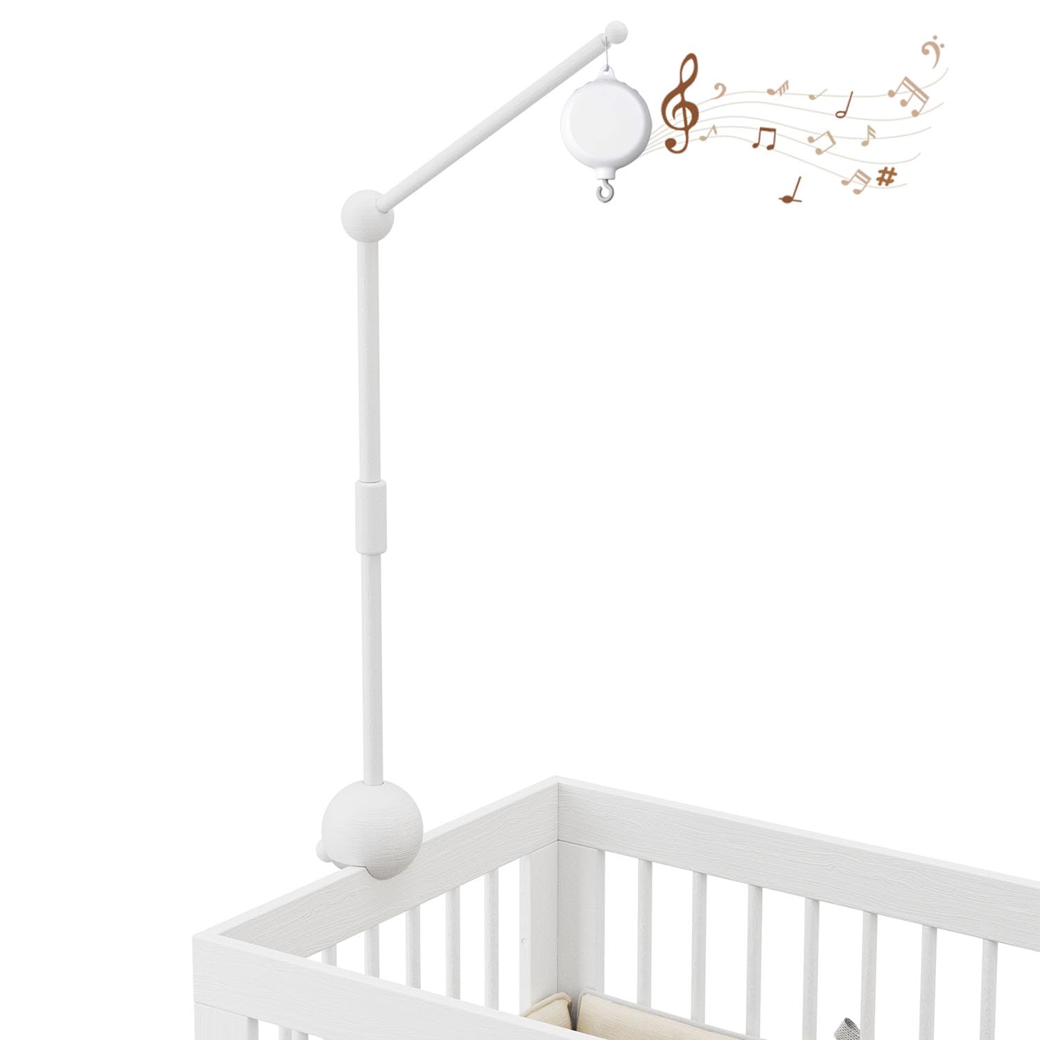 GIJIR crib mobile arm in white wood for secure, stylish baby decor and easy setup.