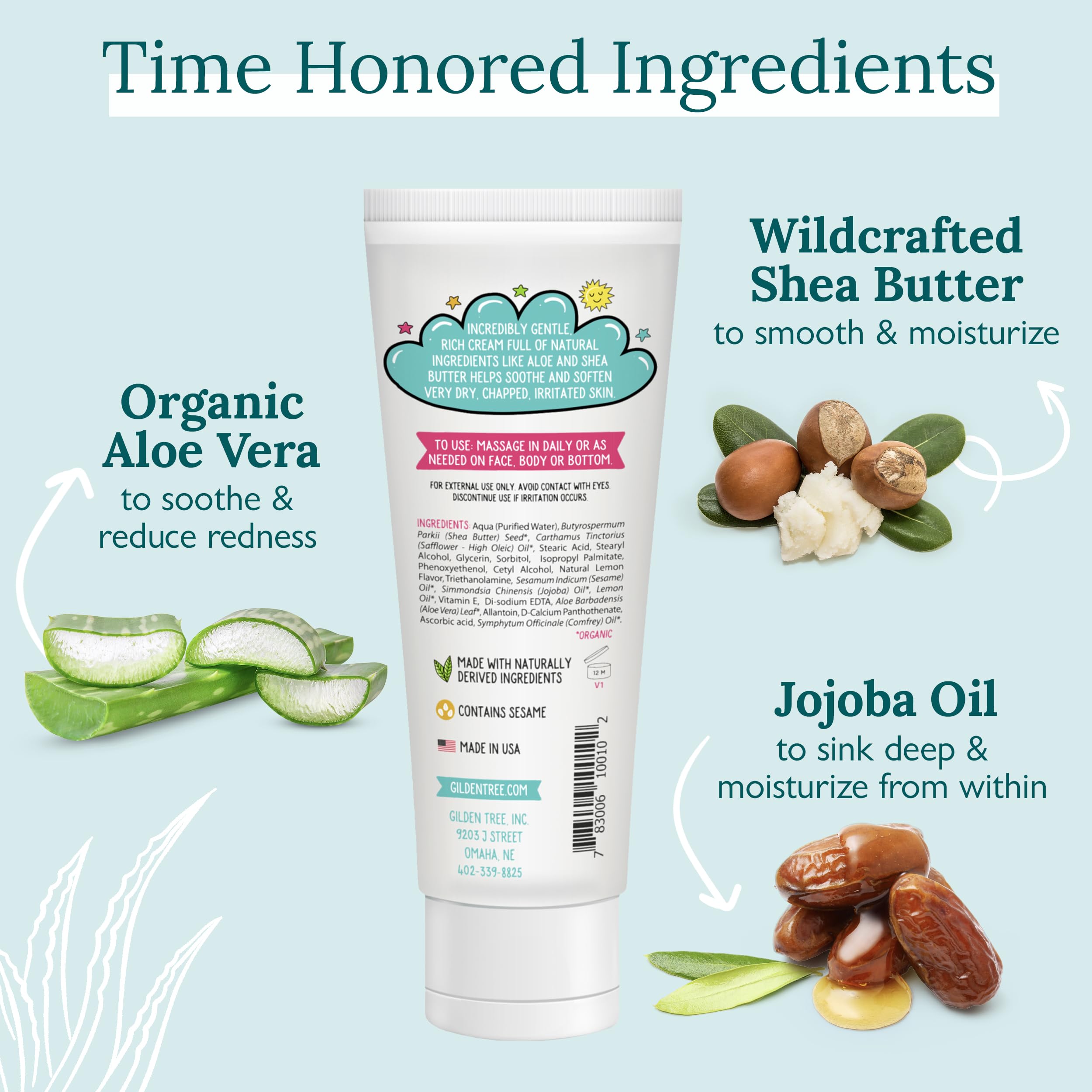 Gilden Tree Cream jar highlights natural ingredients, supporting gentle daily hydration.