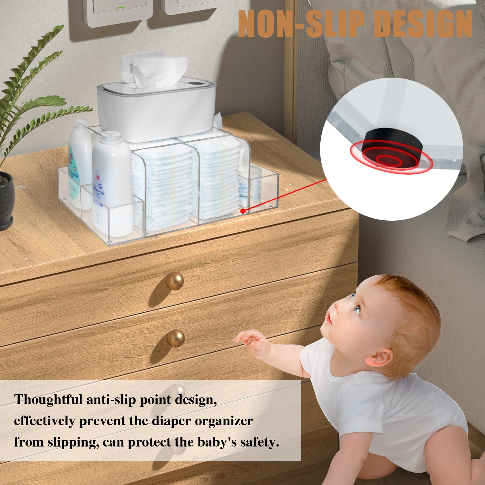 GILPWA diaper caddy clear acrylic material offers durable, elegant storage.