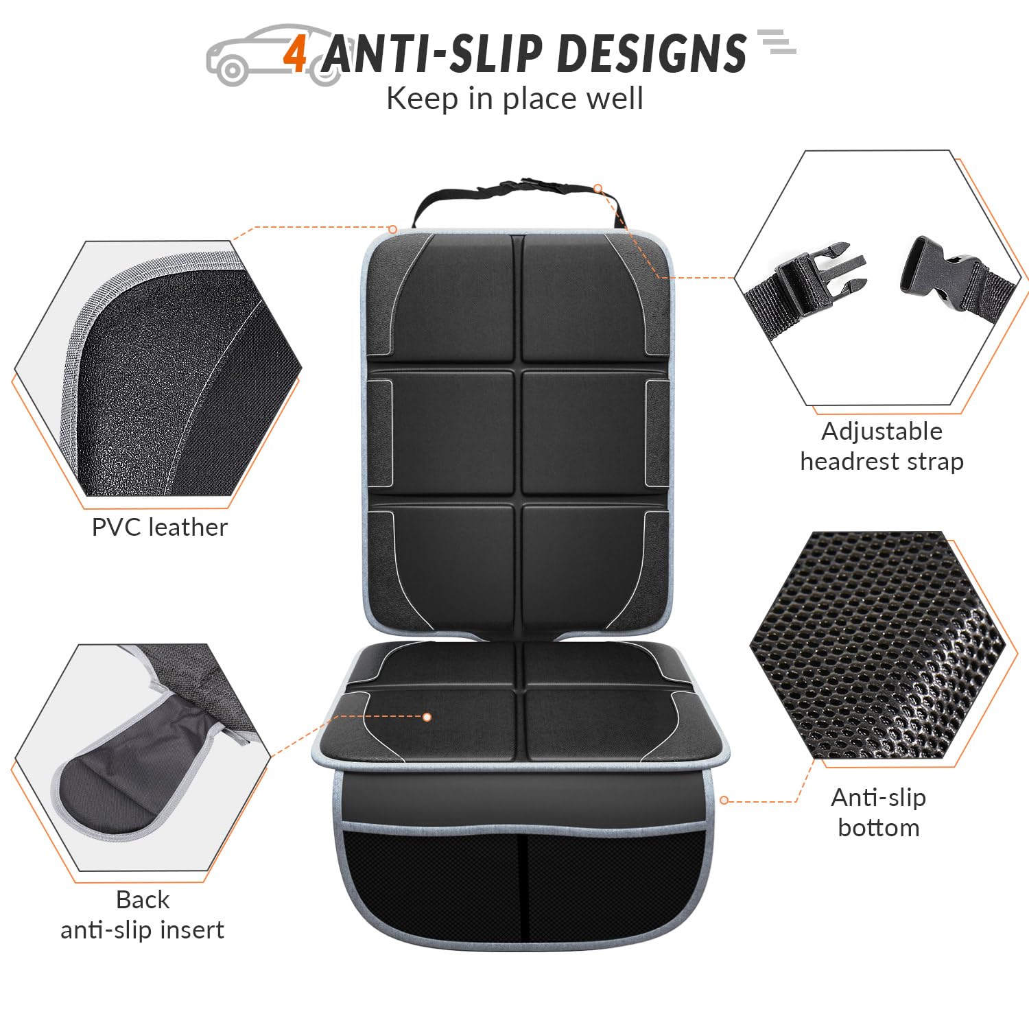 Gimars XL non-slip mesh bottom prevents sliding on leather seats.