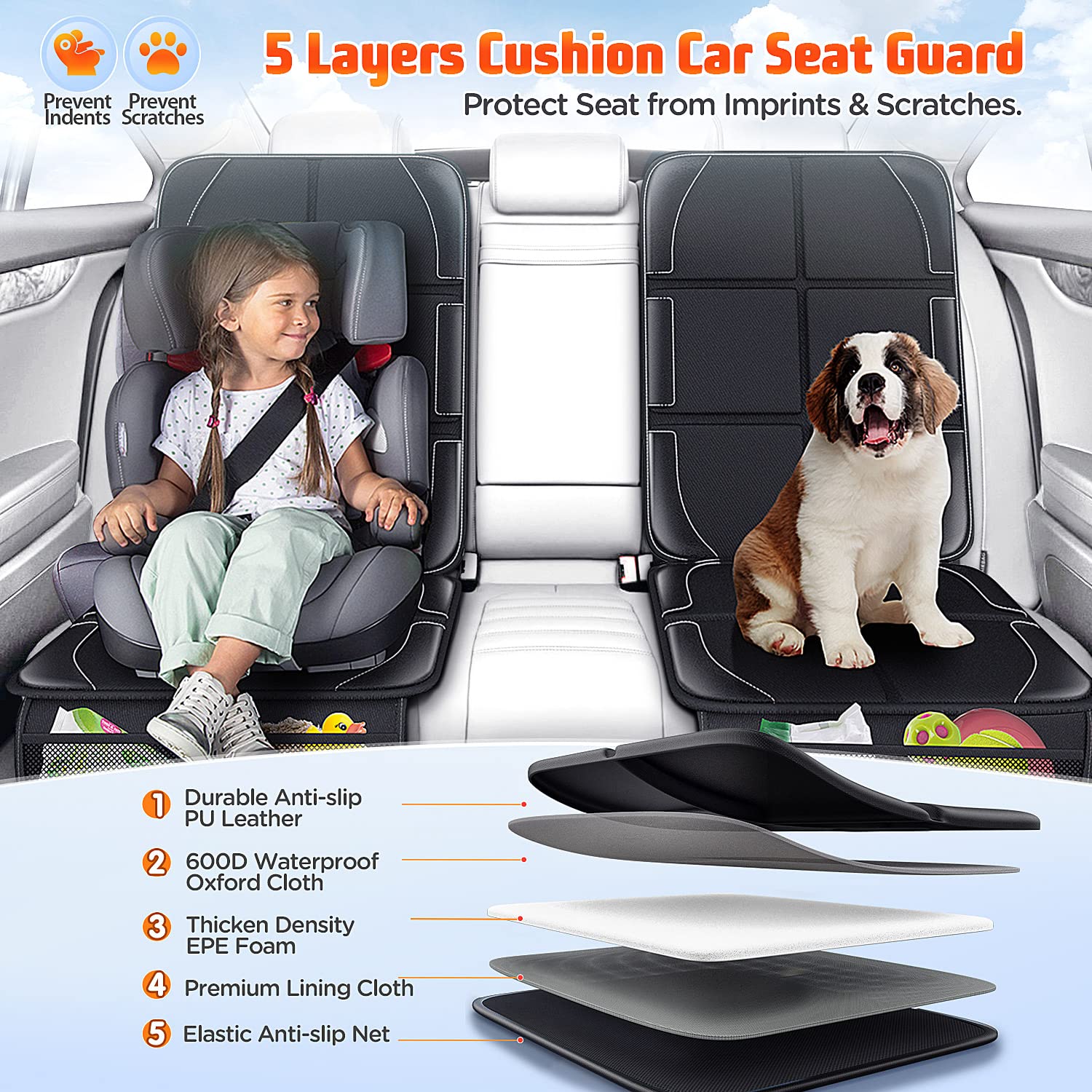 Gimars XL waterproof 600D fabric car seat cover keeps upholstery clean during spills.