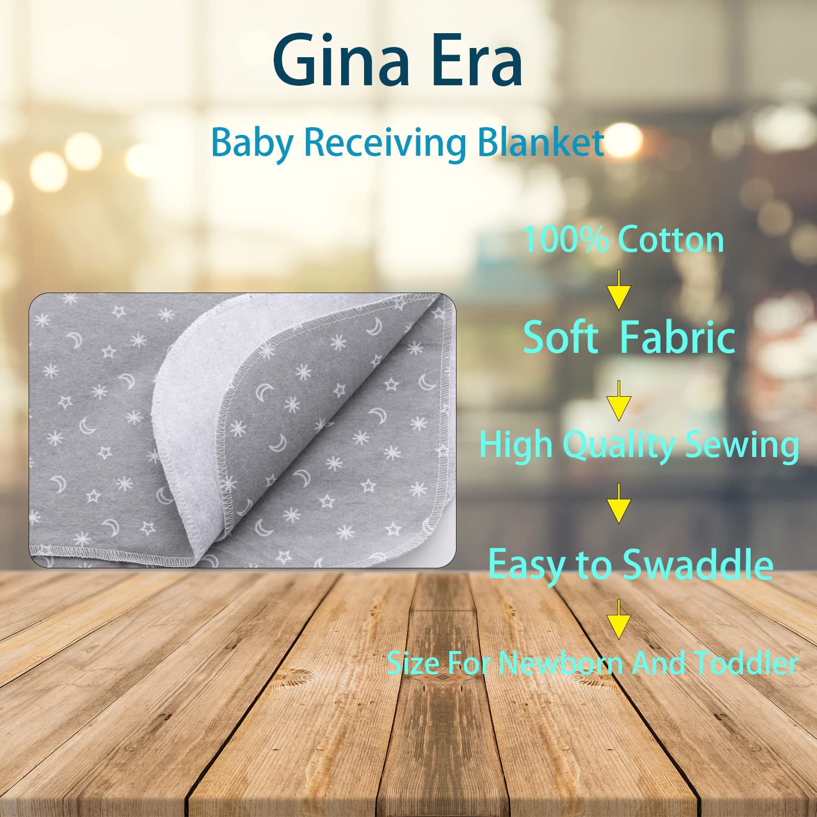 Gina Era four-pack folded blankets show compact, storage-friendly baby swaddle options.