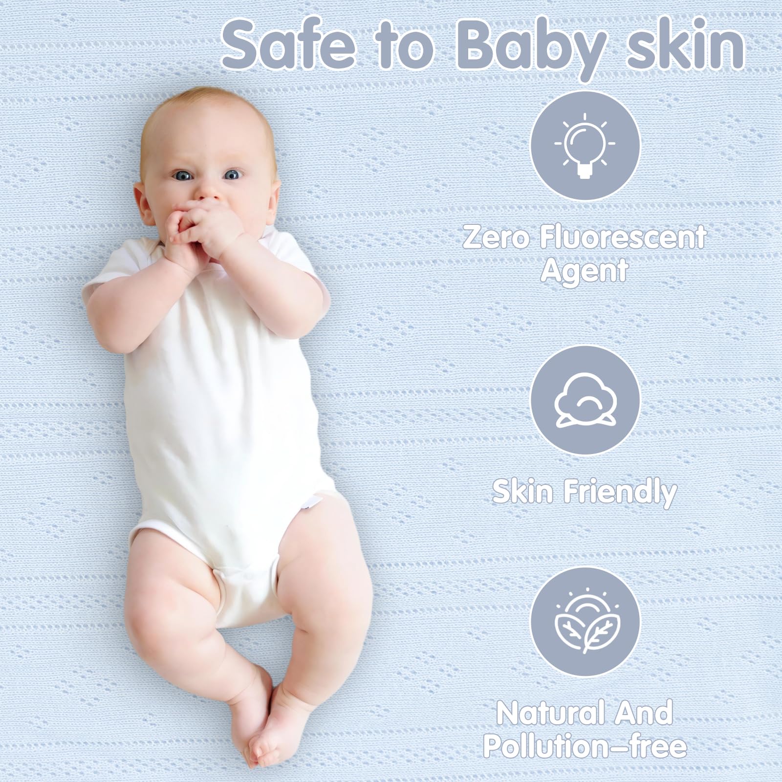Gina Era knit baby receiving blanket blue crib-sheets alternative with generous 30x40 size for naps.