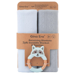 Gina Era knit baby receiving blanket blue pack front shows soft cotton texture for gentle newborn comfort.