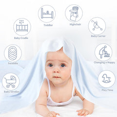 Gina Era knit baby receiving blanket blue wrap demonstrates versatile swaddling and cozy stroller coverage.