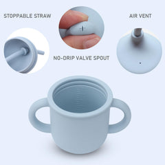 Ginbear cup showing soft spout for teething-sensitive gums.