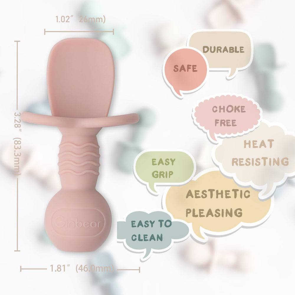 Ginbear Platinum Silicone Baby Spoons dark sage ivory pack showcases BLW-ready colors.