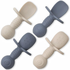 Ginbear platinum silicone baby spoons pack-4 in cool gray and ivory for safe self-feeding