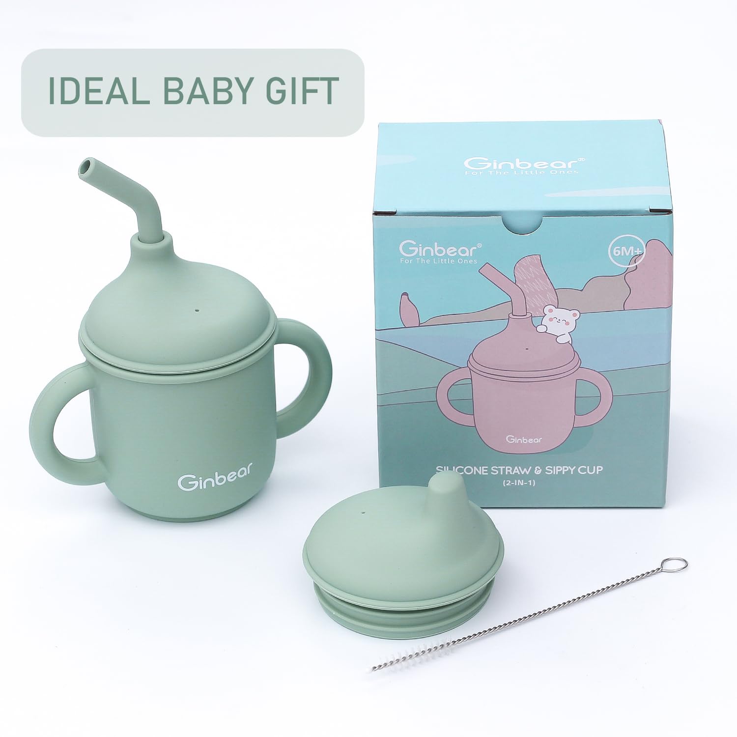 Ginbear straw brush included beside cup for thorough cleaning