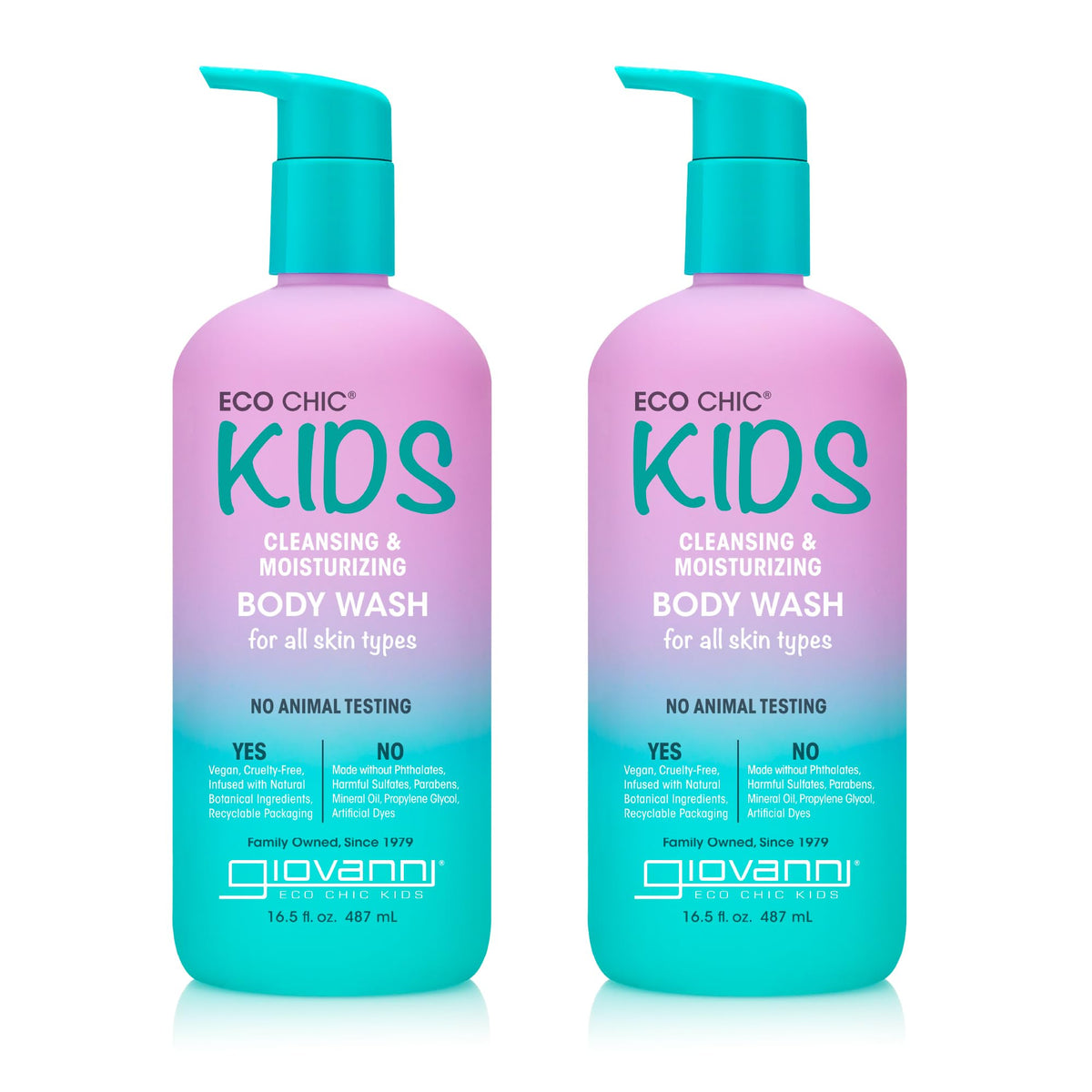 GIOVANNI Eco Chic Kids body wash bottle showcases gentle cleansing and hydration.