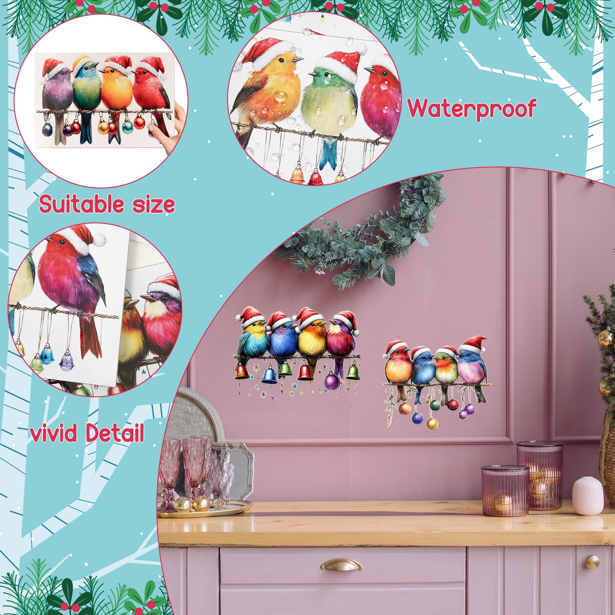 GioXtra bird on branch window decal enhances natural light with seasonal color.