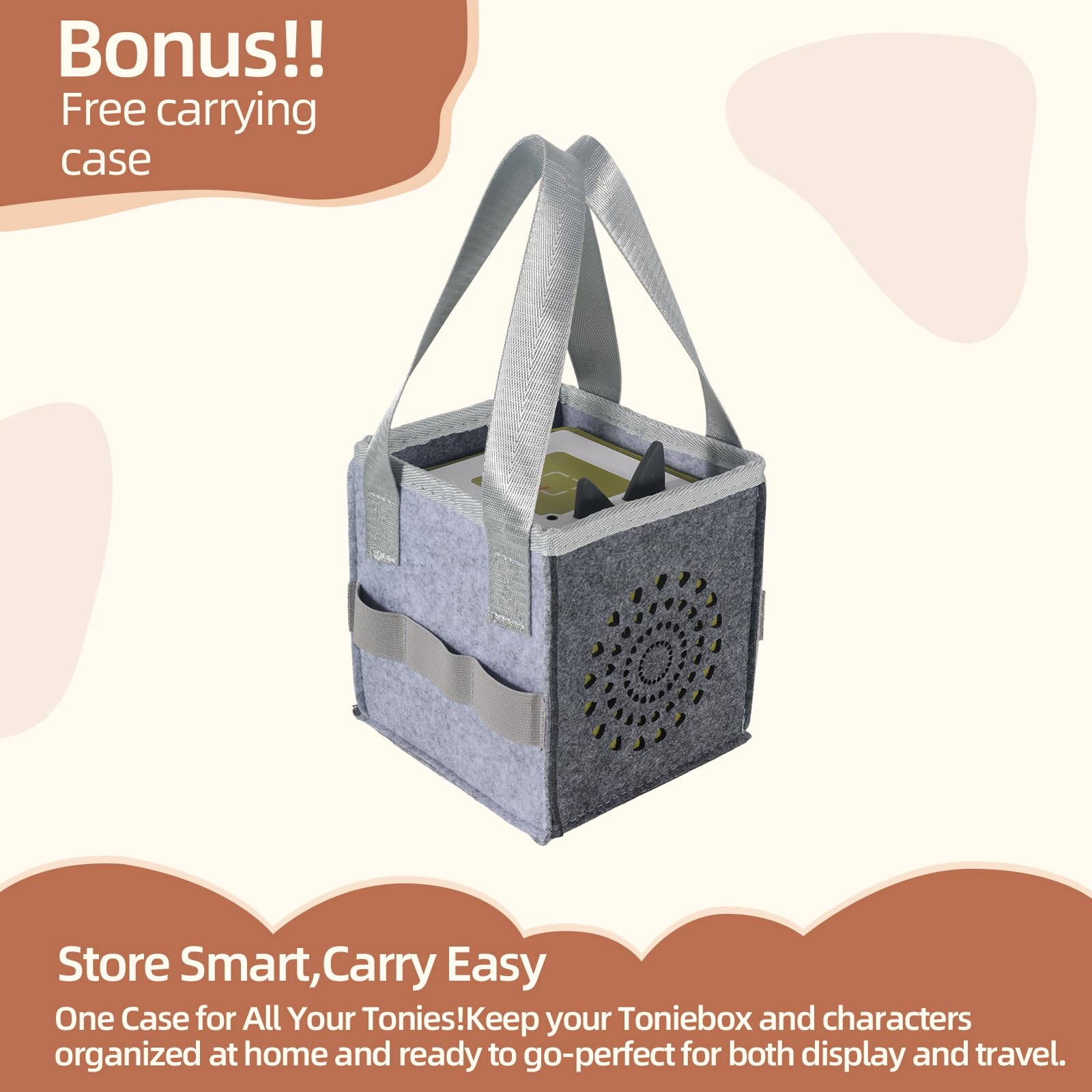Givilio Tonie Shelf carrying case makes it easy to take Toniebox on the go.