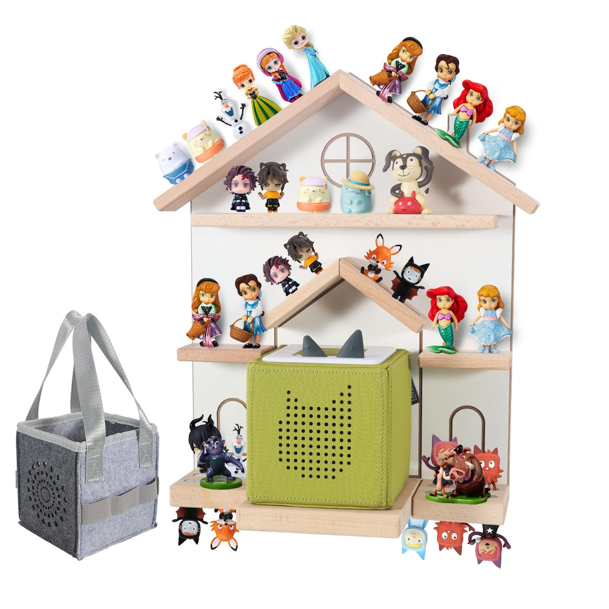 Givilio Tonie Shelf with a charming house design keeps Toniebox characters neatly displayed