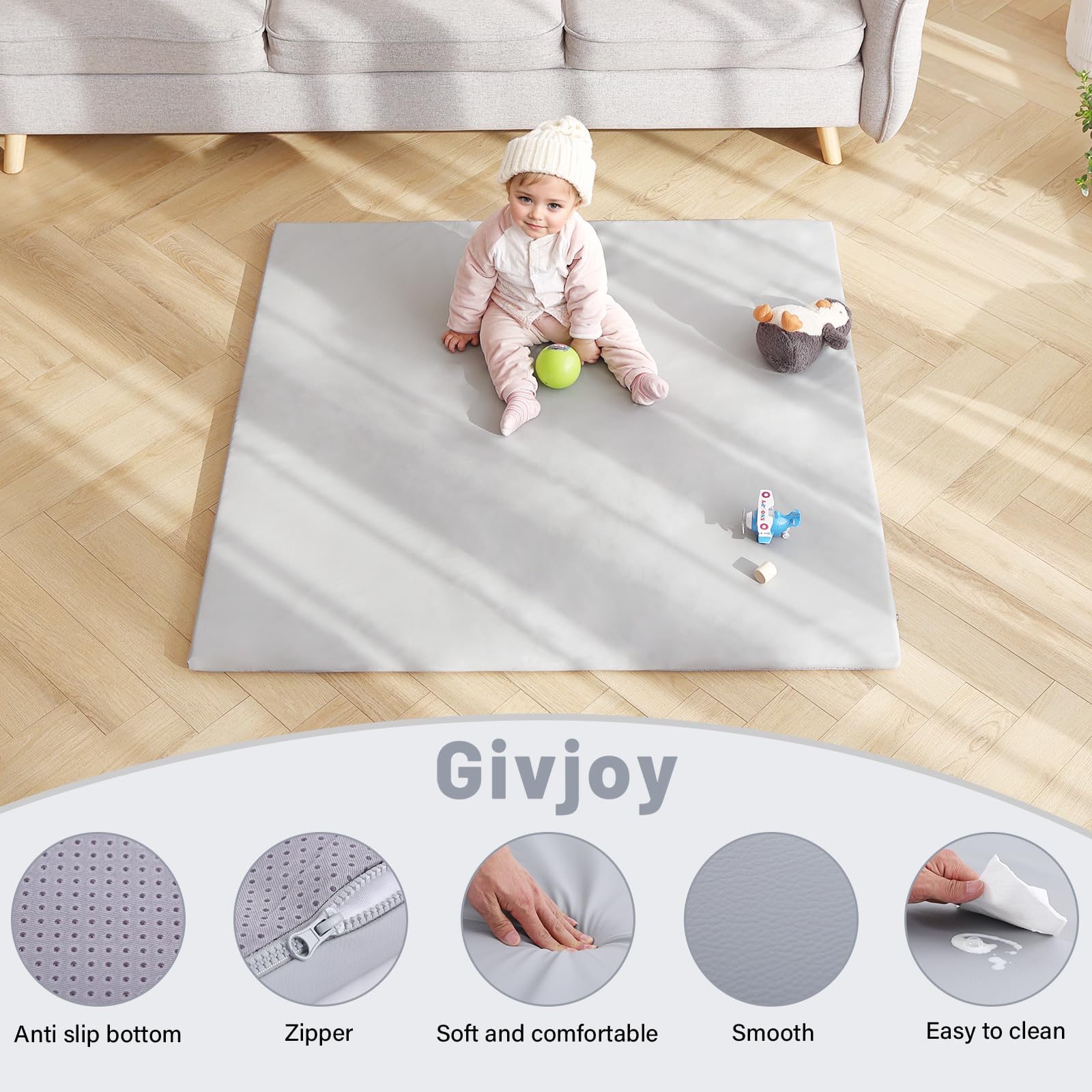 Givjoy baby play mat grey closeup foam emphasizes thick cushioning for crawlers