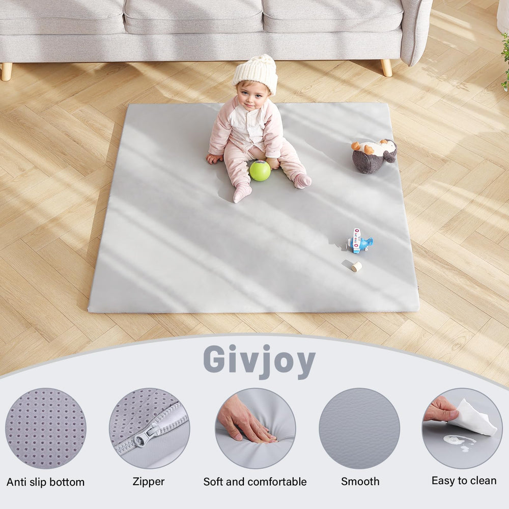 Givjoy baby play mat grey closeup foam emphasizes thick cushioning for crawlers