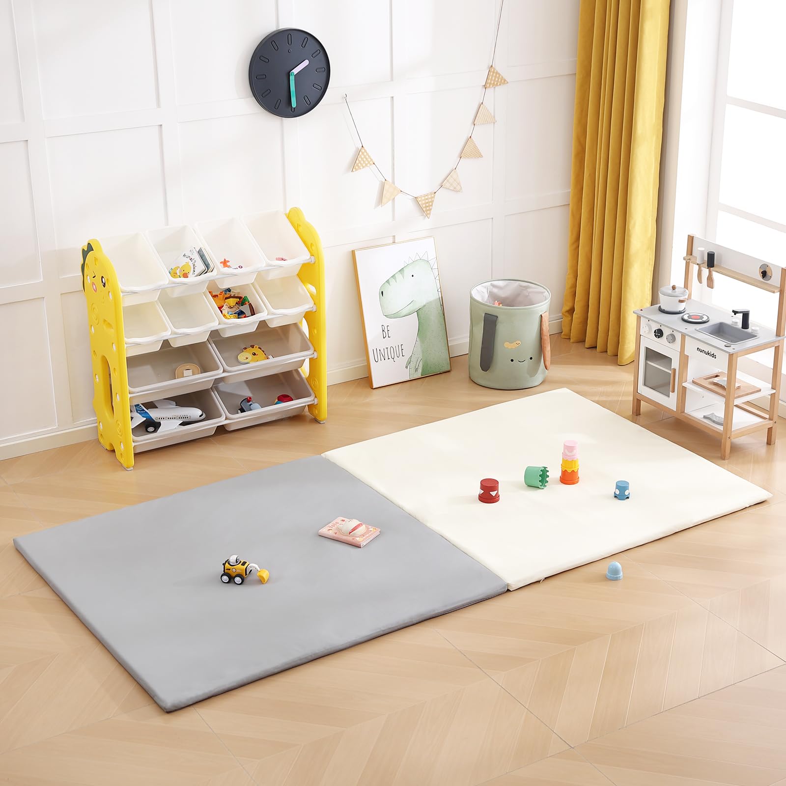 Givjoy baby play mat grey in-use crawling action demonstrates safe, cushioned movement