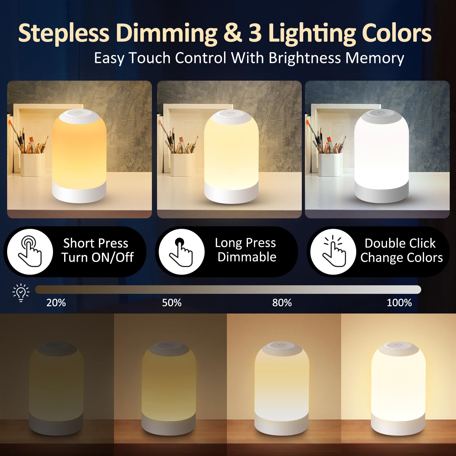 G Keni bedside light with white natural warm colors for mood and task lighting