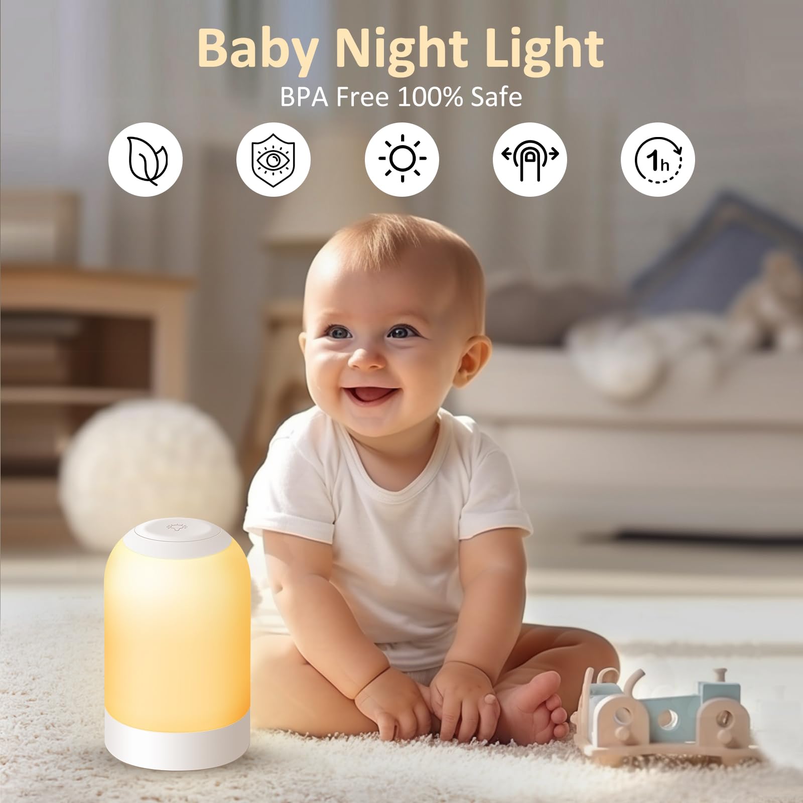 G Keni bedside touch night light top control for quick power toggle and brightness adjustment