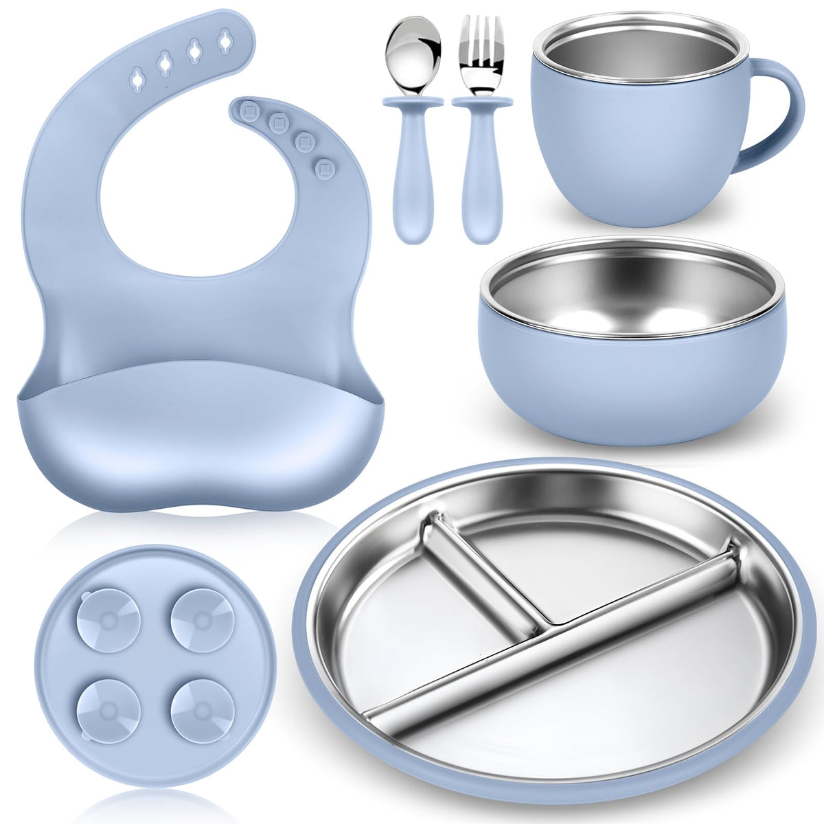 Gksuu stainless steel toddler plates with suction base for spill-free meals