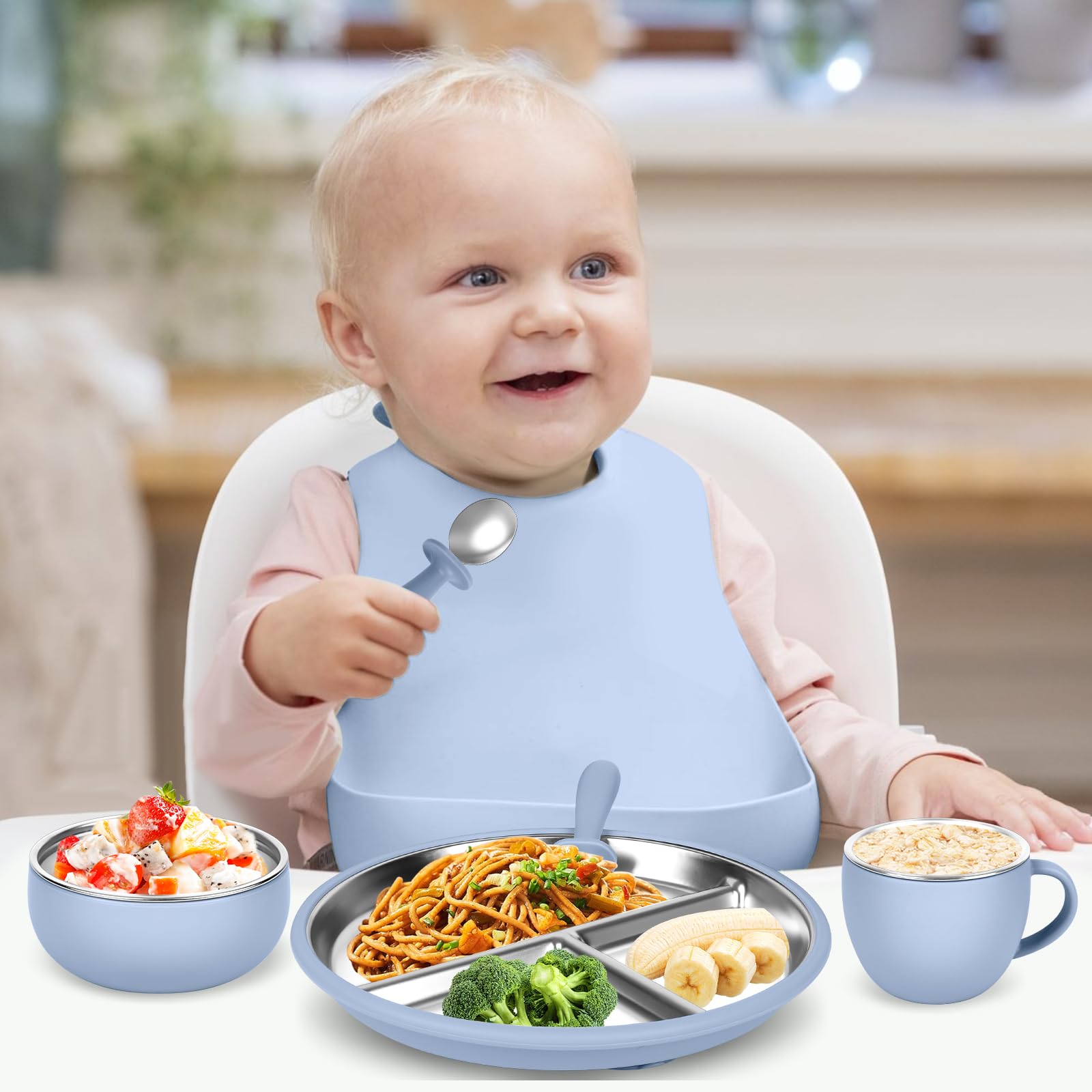Gksuu baby feeding kit with bibs cups and utensils travel-ready