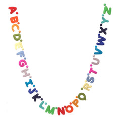 Glaciart One alphabet garland letters in rainbow colors for nursery decor.