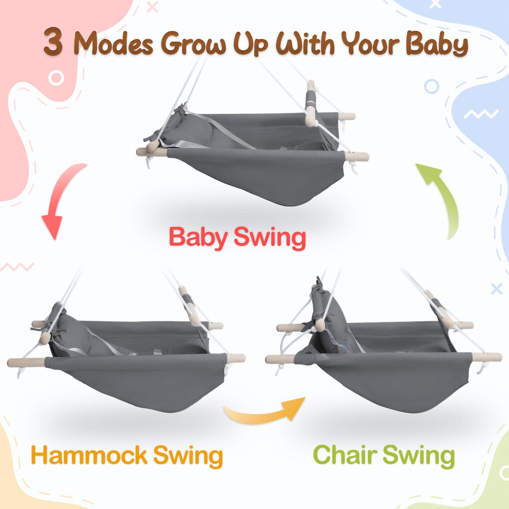 Gladswing baby swing wooden frame shows sturdy indoor/outdoor design