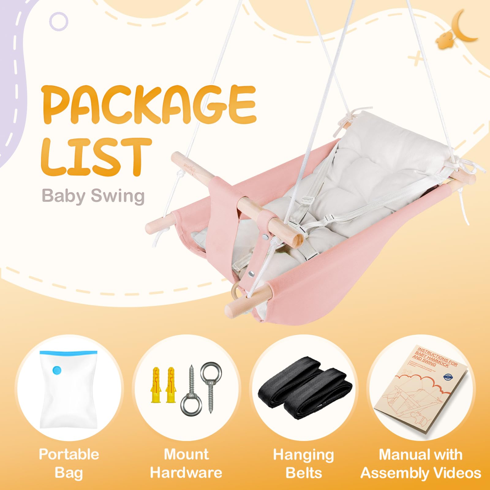 Gladswing three-mode rope setup helps adapt as baby grows.